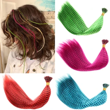 Цветни кичури за удължаване на коса от пера, 10 парчета, от синтетични перука, режийни коса, линията на Зебра, удължаване на коса от пера