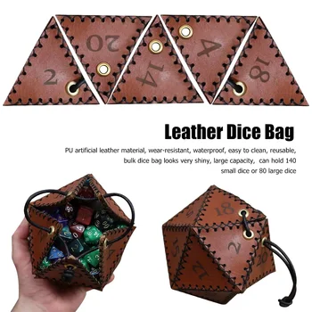 Чанта за игра на зарове, изкуствена кожа, дизайн тава, ретро средновековен калъф за съвсем малък за D & D ролеви игри, портфейл за монети, чанти за съхранение на кубчета