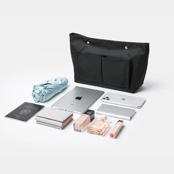 Чанта от найлон с вложка, подходяща за дизайнерски маркови чанти-тоут, вътрешна женски козметична чанта за грим, органайзер за четки за грим, шейпър основи