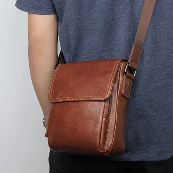 чанта през рамо от естествена кожа, мъжки чанти през рамо, дизайнерска чанта от естествена телешка кожа, реколта малка чанта с джоб с капак