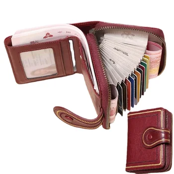 Чанта с 16 карти, дамски кожени портфейли, за защита от размагнетизиране на няколко карти, ултра-рафинирани компактен портфейл за карти с голям капацитет, жена
