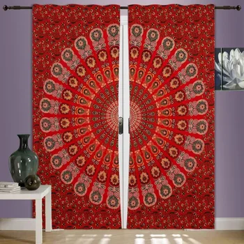 Червеният цвят Мандала с Красив дизайн Стенен текстилен рамката на прозорец завеса Арт Модни тенденции