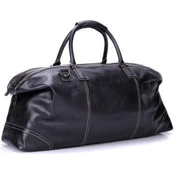 Черни мъжки пътни чанти от естествена кожа, модни брандираната чанта почивен ден, чанта за ръчен багаж, мъжки спортни чанти с голям капацитет, ръчния багаж