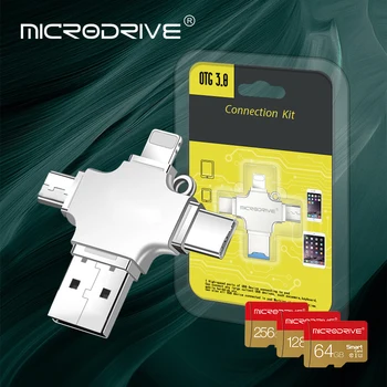 Четец на SD-карти Micro Card Adapter 4 в 1 USB 3.0 mini sd 128/256g към usb Cardreader, usb за адаптер тип светкавица OTG adaptador