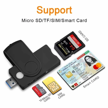 Четец на smart карти, USB 2.0 micro SD/TF memory ID Bank EMV електронен DN dni citizen сим cloner жак адаптер