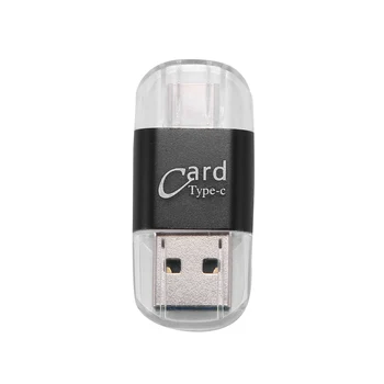 Четец на карти Алуминиева USB Type C OTG Micro SD/TF Адаптер за Четене на карти Външна памет за Мобилен телефон на вашия Компютър (Черен)