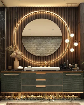 Шкаф за баня във вила висок клас, модерно светло луксозно умно огледало, френски шкаф за измиване на лицето, разход на тоалетка за баня