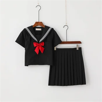 Японски стил на S-2xl Училищна униформа за момичета, тъмно син костюм за момичета, женски секси тъмно син костюм JK, матросская блуза, пола плиссированная